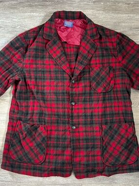 VTG Men's Pendleton Jacket Shirt Coat 100% Virgin Wool Red Green Plaid Size XL
